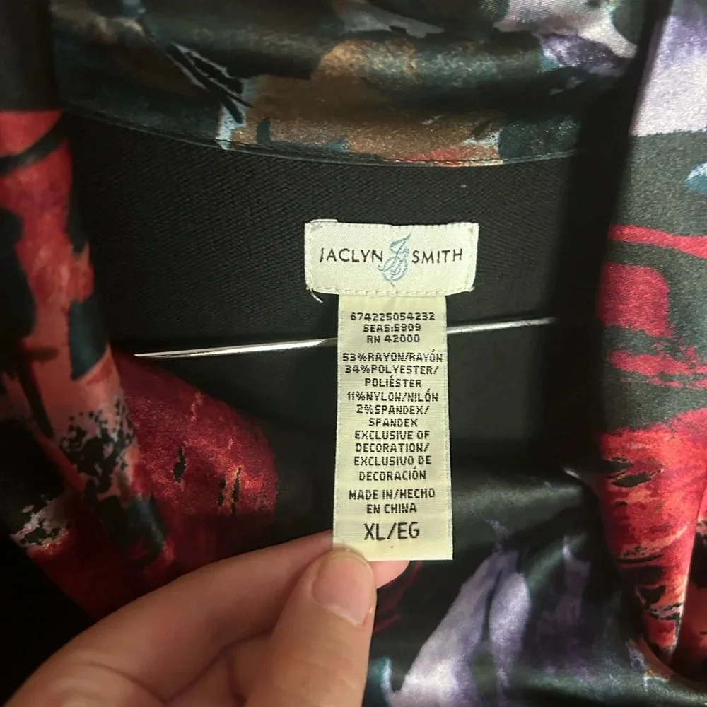 Jaclyn Smith Floral Collared Black Knit Long Sleeve Shirt Women’s Size XL - Picture 3 of 5